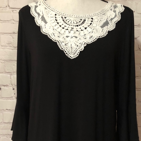 Karl Lagerfeld Tops - Karl Lagerfeld black long sleeve top with lace